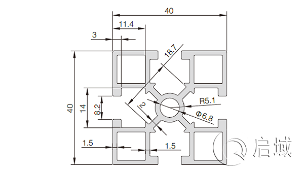 QY-8-4040GA国标铝型材图纸