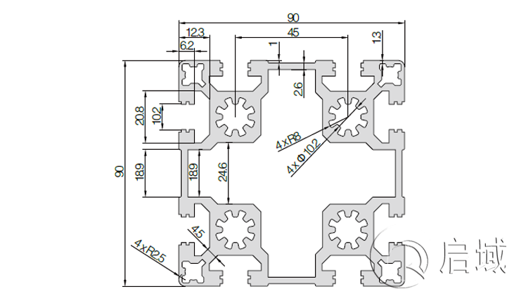 QY-10-9090W铝型材图纸